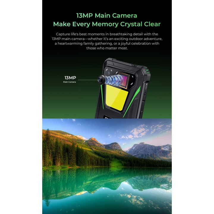 Oukitel G5, 4+12GB RAM, 64GB/TF 1TB, 900lm Double Camping Light, 6 affichage, 6300mAh, 13MP, double sim, noir