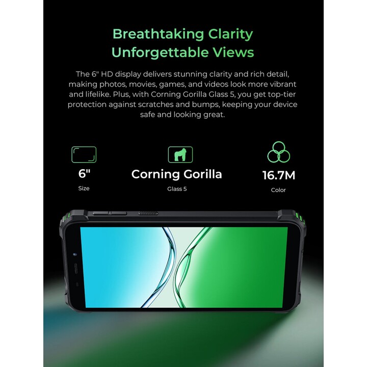 Oukitel G5, 4+12GB RAM, 64GB/TF 1TB, 900 lm Dual Camping Light, 6 Display, 6300mah, 13MP, Dual Sim, Schwarz