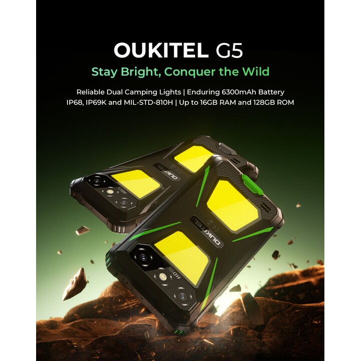 Oukitel G5, 4+12GB RAM, 64GB/TF 1TB, 900LM Dual Camping Light, 6 Display, 6300mAh, 13MP, Dual SIM, Black
