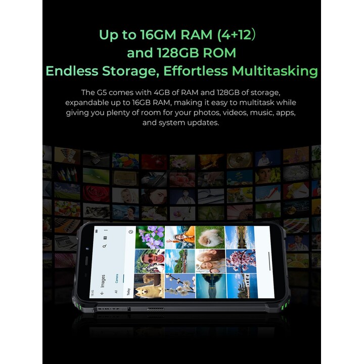Oukitel G5, 4+12GB RAM, 64GB/TF 1TB, 900LM Dual Camping Light, 6 Display, 6300mAh, 13MP, Dual SIM, Black