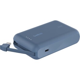 Belkin Boostcharge 10 000mAh, banque d'alimentation portable avec câble PD intégré (20W), livraison de puissance USB-C 10k, bleu