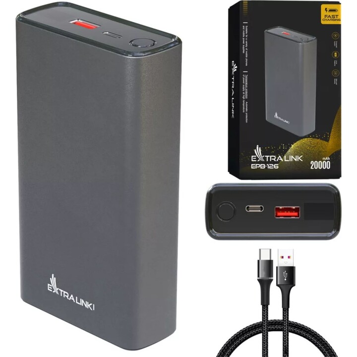 Extralink Epb-126 20000mah Fast Charging 45W PD Power Bank Silver