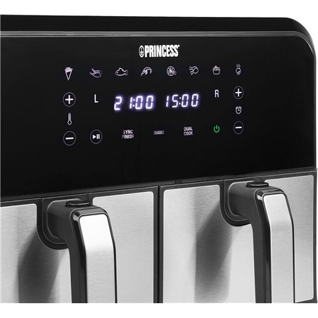 Princess Freidora de aire con Doble Cesta, 1700 Watts, Capacidad de 8 Litros, Negra