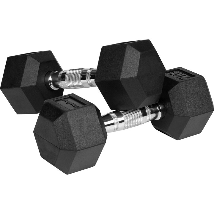 Rebel Active Mancuernas hexagonales de hierro fundido con revestimiento de goma, 2x7 kg, Negro