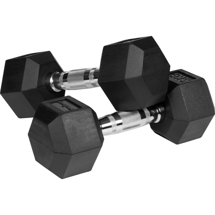 Rubberized cast iron dumbbells HEX 2x6 kg REBEL ACTIVE