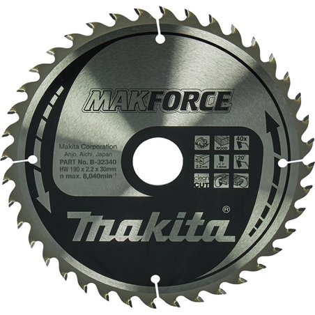 Cuchilla de sierra circular, Makforce TCT, 190 x 30 mm, 40 T, B-32340