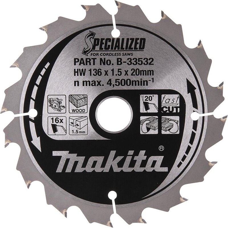 Cuchilla de sierra circular, especializada, TCT, 136x20 mm, 16t, B-33532