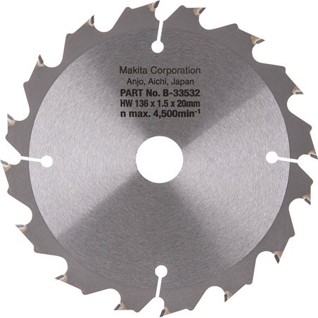 Cuchilla de sierra circular, especializada, TCT, 136x20 mm, 16t, B-33532