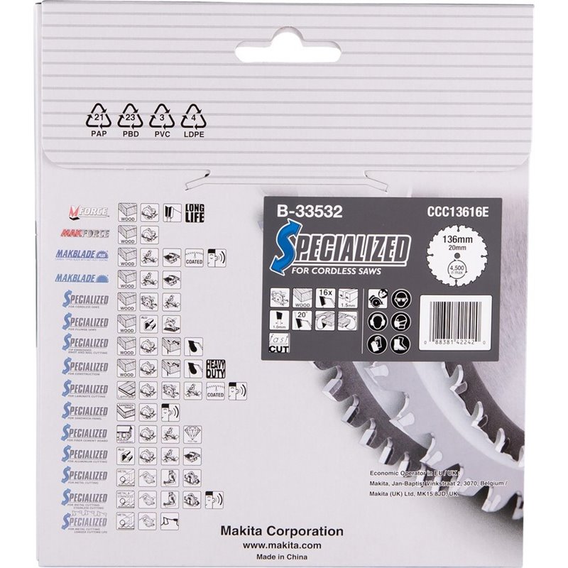 Kreissägeklinge, spezialisiert, TCT, 136 x 20 mm, 16T, B-33532