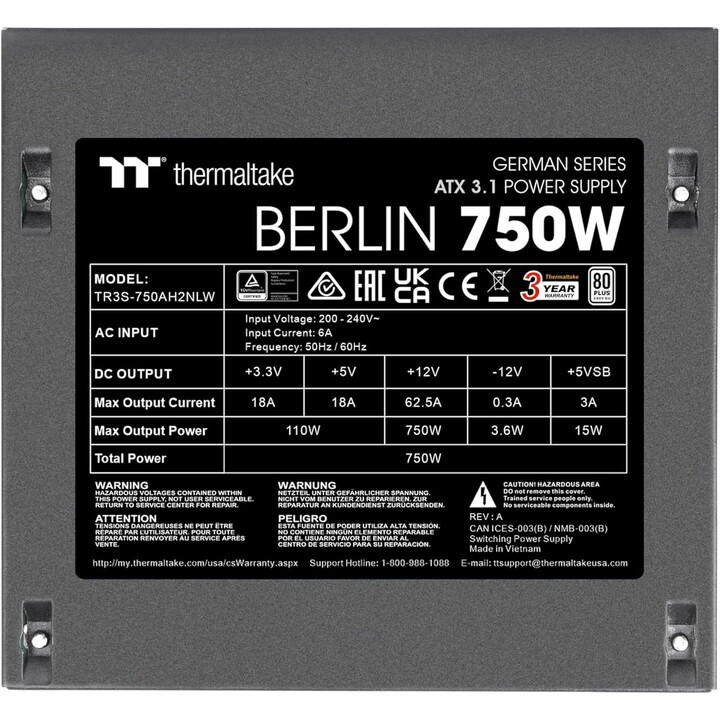 Thermaltake Berlin ATX3.1 80+ Blanco de 750 W
