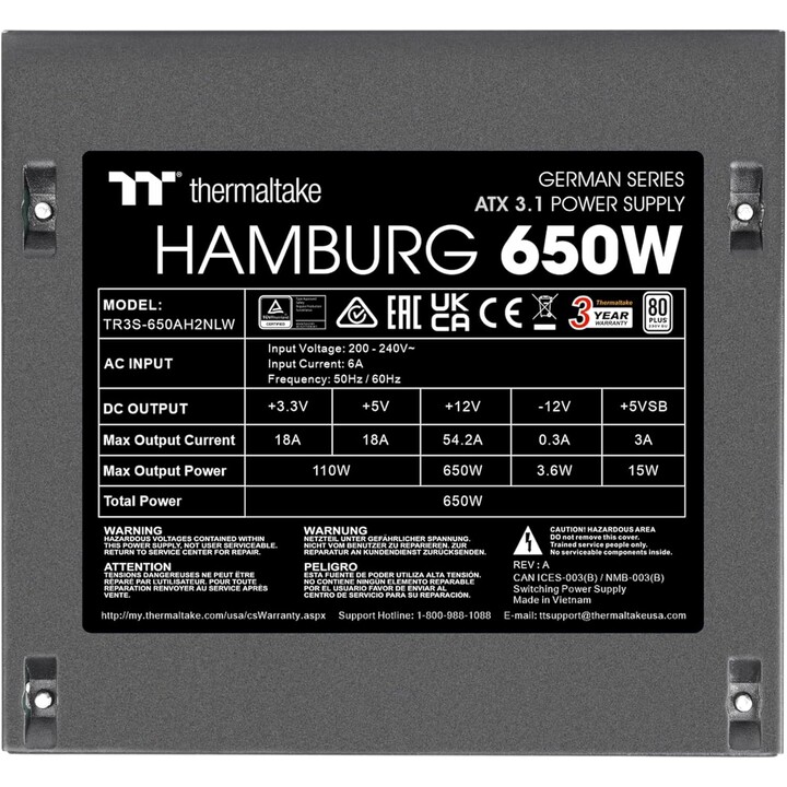 650W Thermaltake Hamburg ATX3.1 80+
