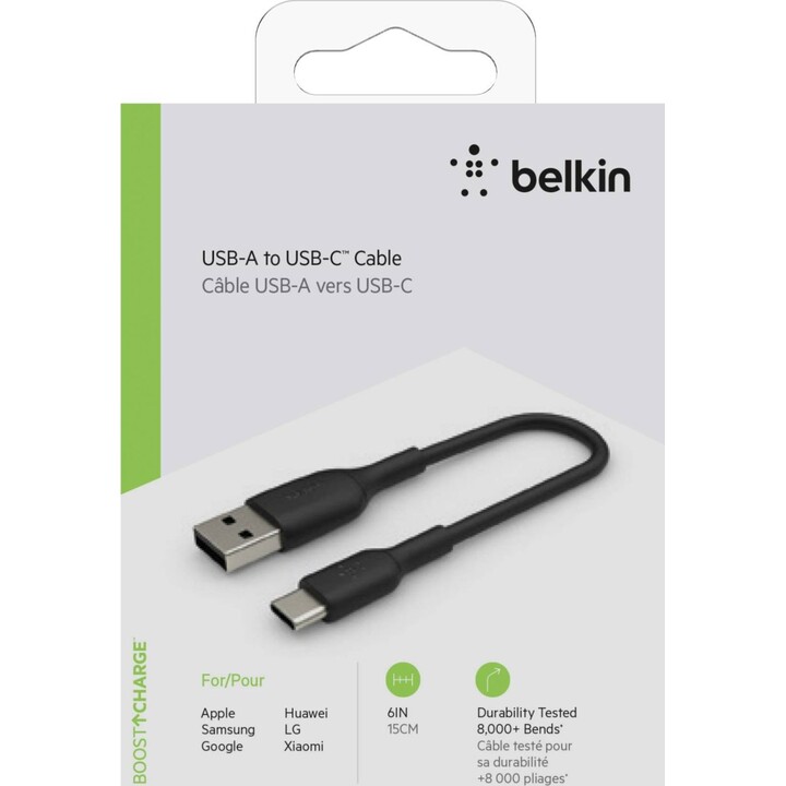 Belkin Câble USB-C/USB-A PVC, 15 cm, noir