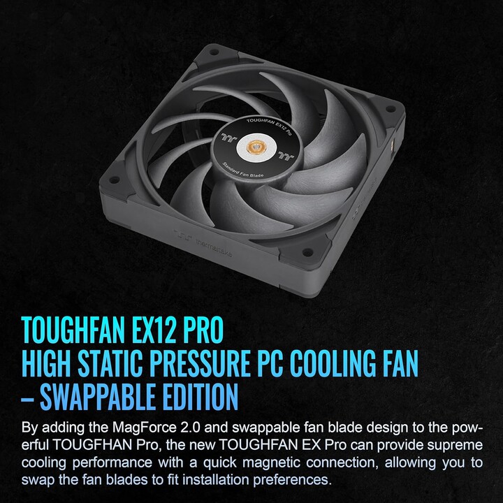 Ventilador de refrigeración para PC Thermaltake TOUGHFAN EX12 Pro de 120 mm, edición intercambiable (paquete de 3)