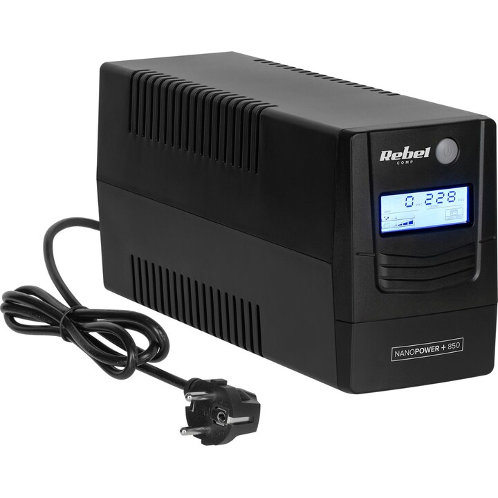 Rebel Sistema de alimentación ininterrumpida Nanopower Plus 850 UPS, Pantalla LCD, Puertos USB y RJ45
