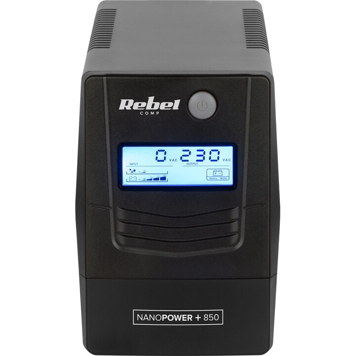 Rebel Sistema de alimentación ininterrumpida Nanopower Plus 850 UPS, Pantalla LCD, Puertos USB y RJ45