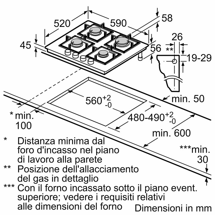 Bosch Series 4 Gas Hob PNP6B6K40 4 Zones Black