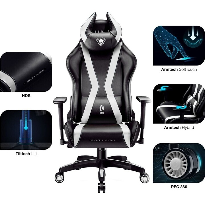 Sedia da gioco Diablo X-Horn 2.0, sedia normale, nera e bianca