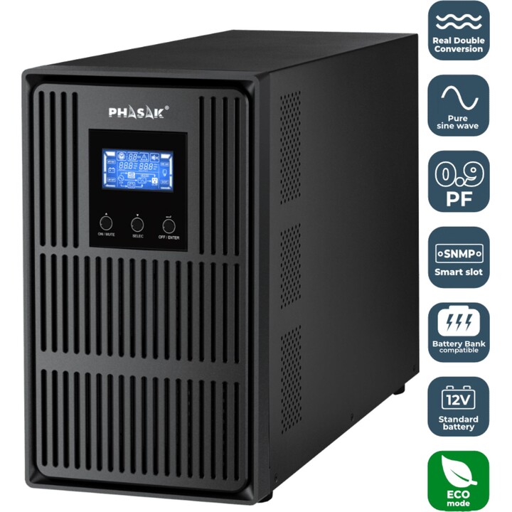 UPS Online Phasak Conqueror Pro 3000 VA Online LCD/ 3000VA-2700W/ 4 Saídas/ Formato Torre