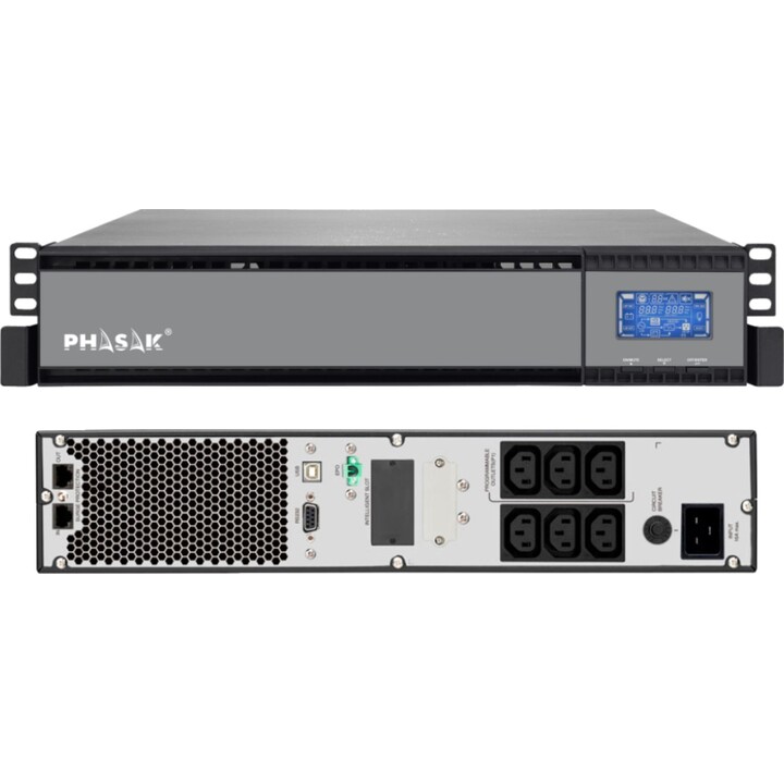 UPS Online Phasak Rack 19' 2000 VA LCD en ligne/ 2000VA-1800W/ 4 sorties/ Format Rack