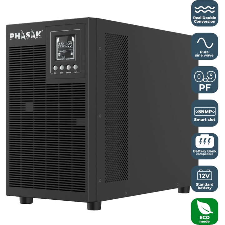 UPS Online Phasak 3000 VA Online LCD/ 3000VA-2700W/ 4 Saídas/ Formato Torre