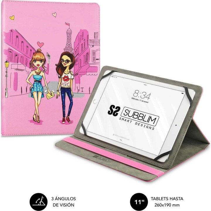 UNIVERSAL SUBBLIM TRENDY FASHION MÄDCHEN FALL FÜR TABLETTE BIS 10,6 '/ 25,6 cm - ÄHNLICHES LEDER AUSSEN - VELVET INNENRAUM