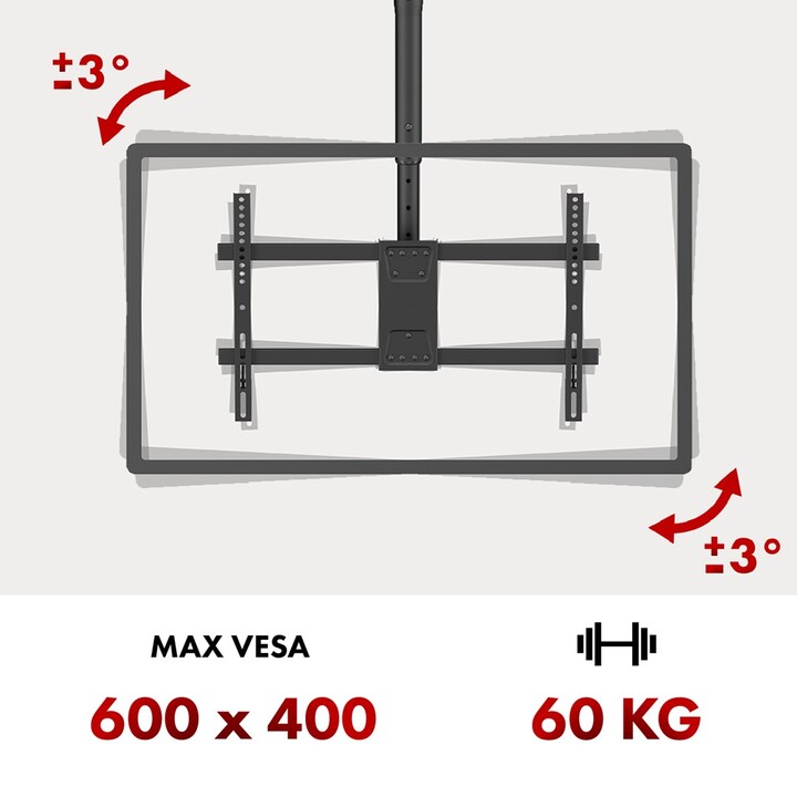Suporte de teto para TV Maclean, carga máxima de 60 kg, 43-86", VESA máx. 600x400, MC-112 B