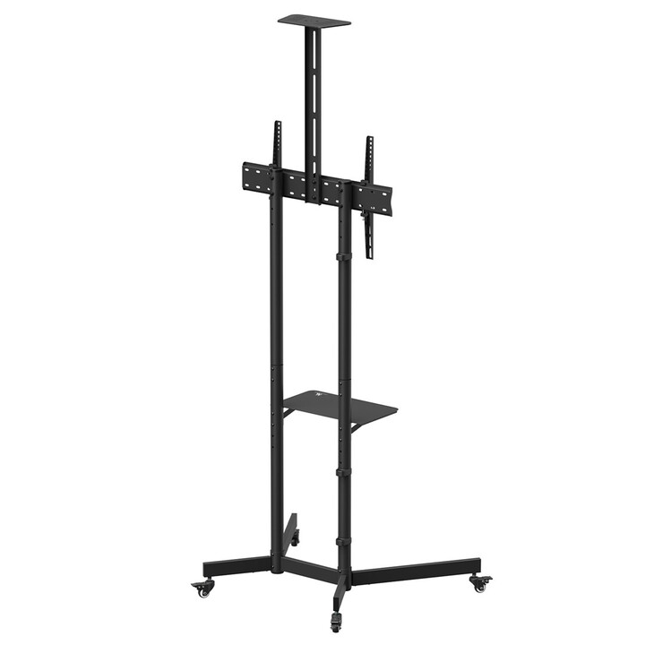 Suporte/carrinho de TV Maclean, prateleira para câmera, sobre rodas, 37-70", carga máxima de 45 kg/prateleira de 5 kg, VESA