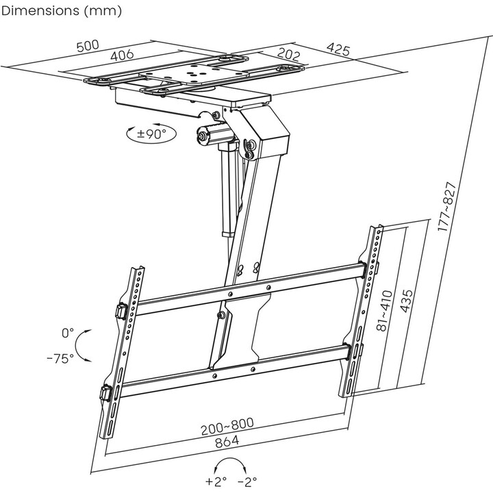 Maclean Electric TV Mount, Ceiling Mount, Tuya TV Mount, Max VESA 800x400, Adjustable +90°~-90°, for 43-86" TVs, Max 45kg, 