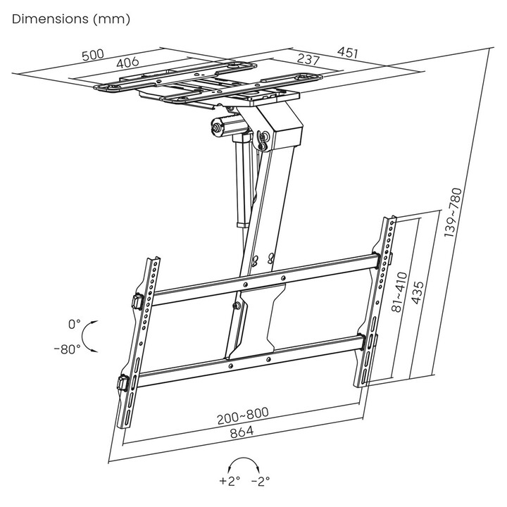 Elektrische Halterung für Maclean TV, Decke, Tuya-Support, max. VESA 800x400, für TV 43-86", max. 45kg, MC-110 T