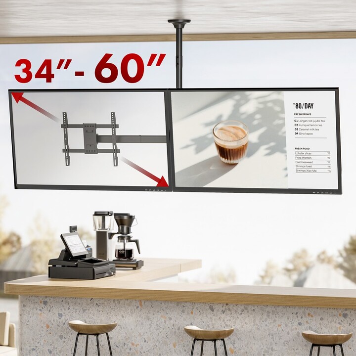 Maclean Ceiling Mount for Two TVs, Max Load 2x40kg, 34-60", Max VESA 600x400, MC-111 B