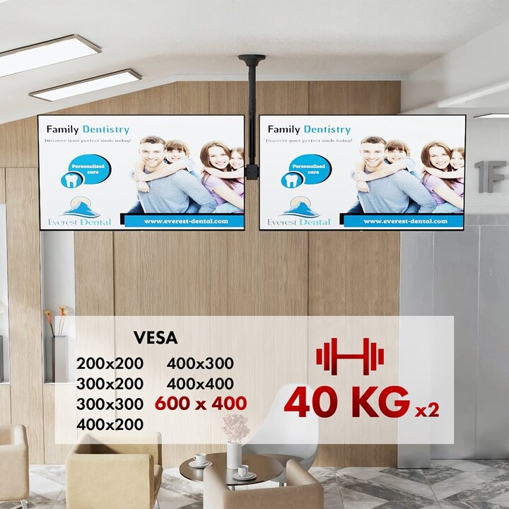 Maclean Ceiling Mount for Two TVs, Max Load 2x40kg, 34-60", Max VESA 600x400, MC-111 B