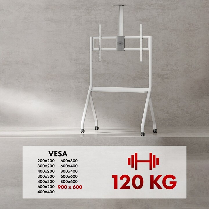 Suporte/carrinho de TV Maclean, prateleira para câmera, sobre rodas, 55-100", carga máxima 120 kg/prateleira de 10 kg, VESA