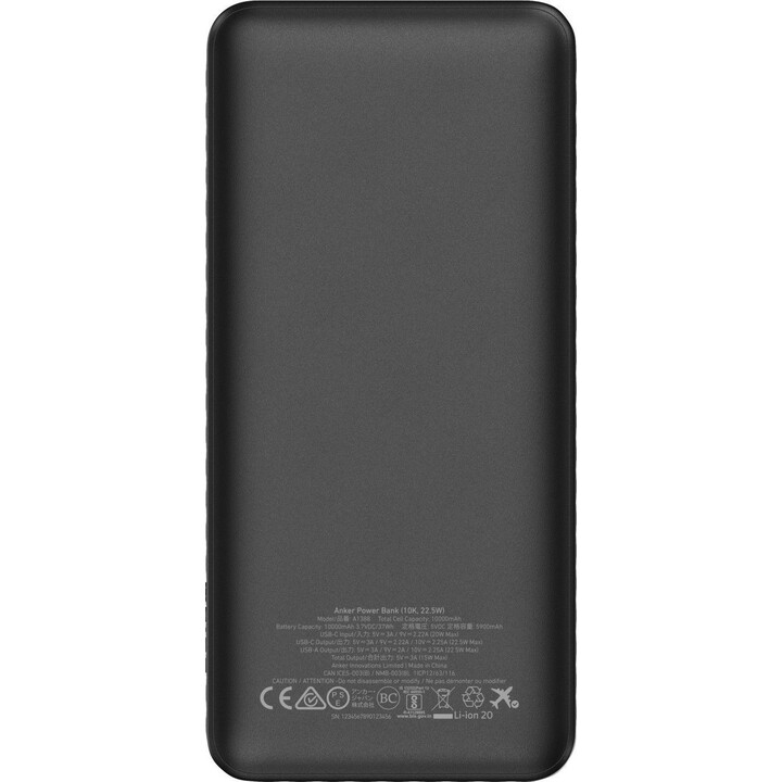 Batterie externe Anker 10 000 mAh 22,5 W 1 port USB-A 1 port USB-C Noir