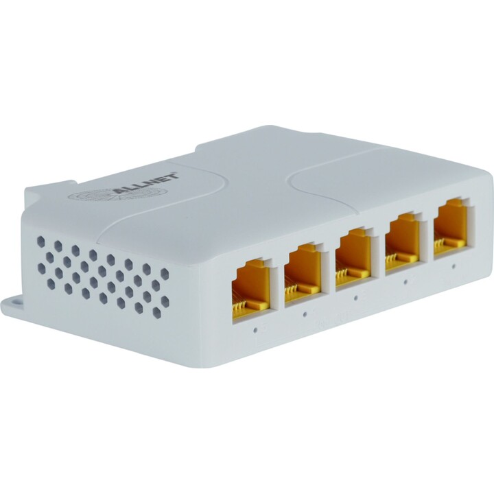 Allnet Conmutador no administrado de 5 puertos, 5 GbE, Presupuesto PoE de 85 W, 1 salida BT, 3 salidas PoE de acceso/entrada