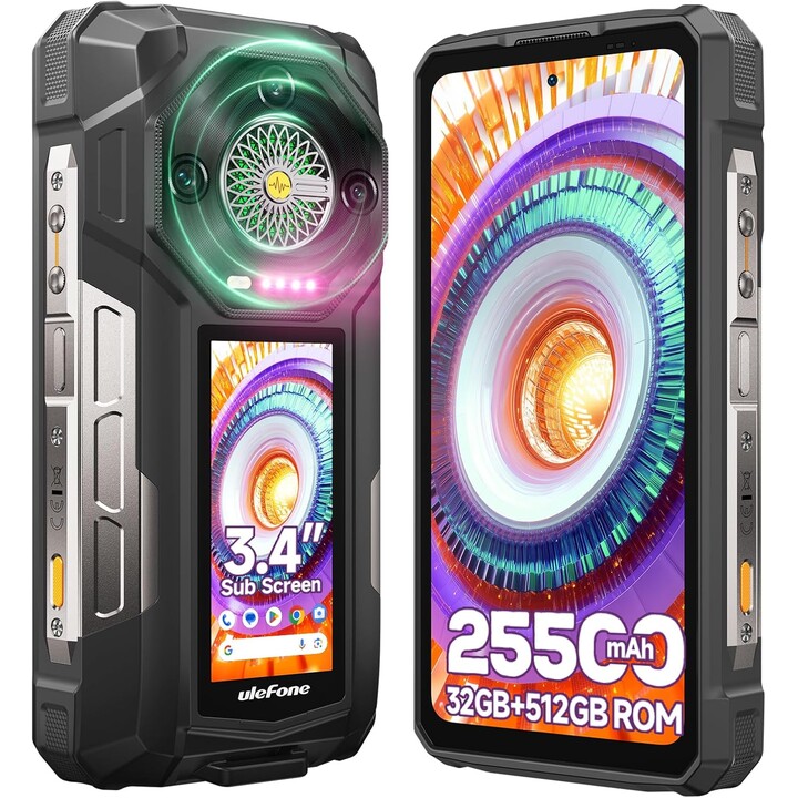 Ulefone Armor 33 Pro 5G, 32GB+512 GB/2TB, doppio schermo, dimety 7300+, 6,95+3.4 FHD+120Hz Display, 50 MP+64MP+32MP, nero