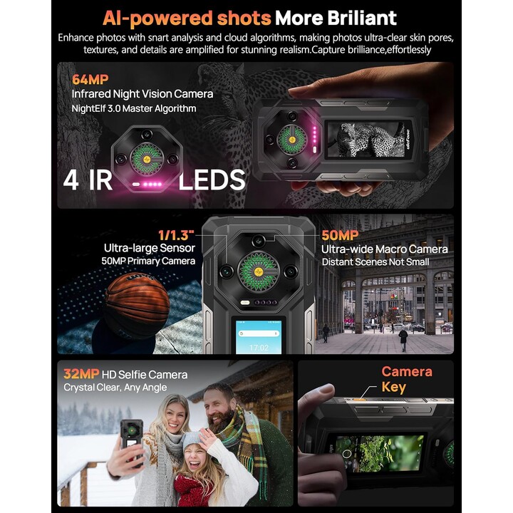 Ulefone Armor 33 Pro 5G, 32GB+512 GB/2TB, doppio schermo, dimety 7300+, 6,95+3.4 FHD+120Hz Display, 50 MP+64MP+32MP, nero