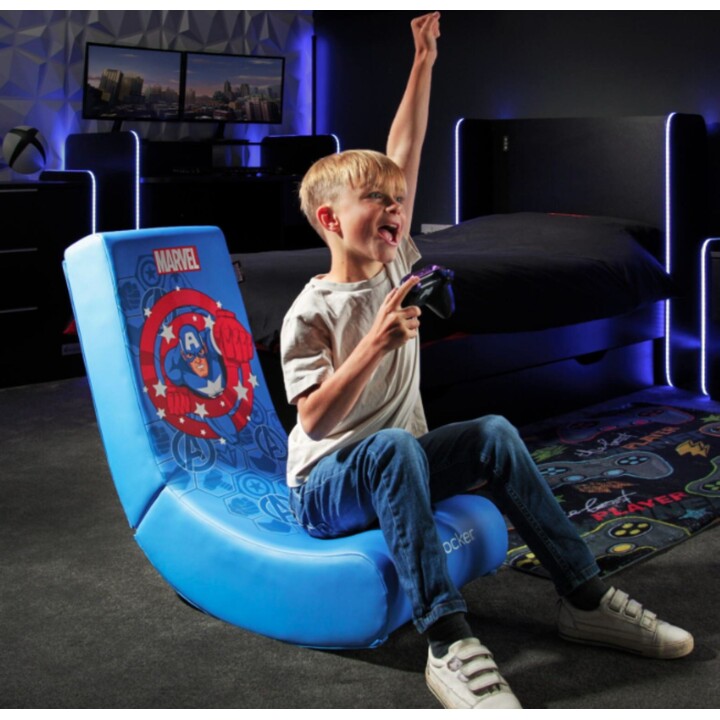 X Rocker Marvel™ Captain America Floor Rocker Gaming-Bodensessel für Kinder & Jugendliche - blau