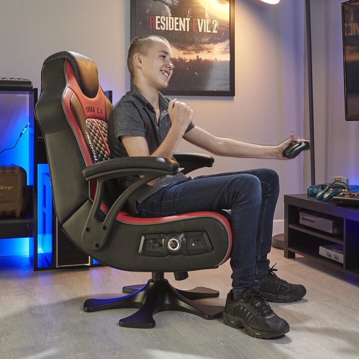 Silla gaming X Rocker Evora 2.1, sistema de audio inalámbrico y motor de vibración, negro/rojo