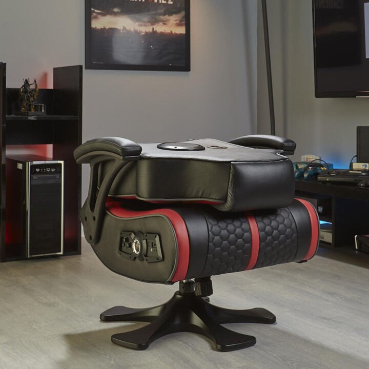 Silla gaming X Rocker Evora 2.1, sistema de audio inalámbrico y motor de vibración, negro/rojo