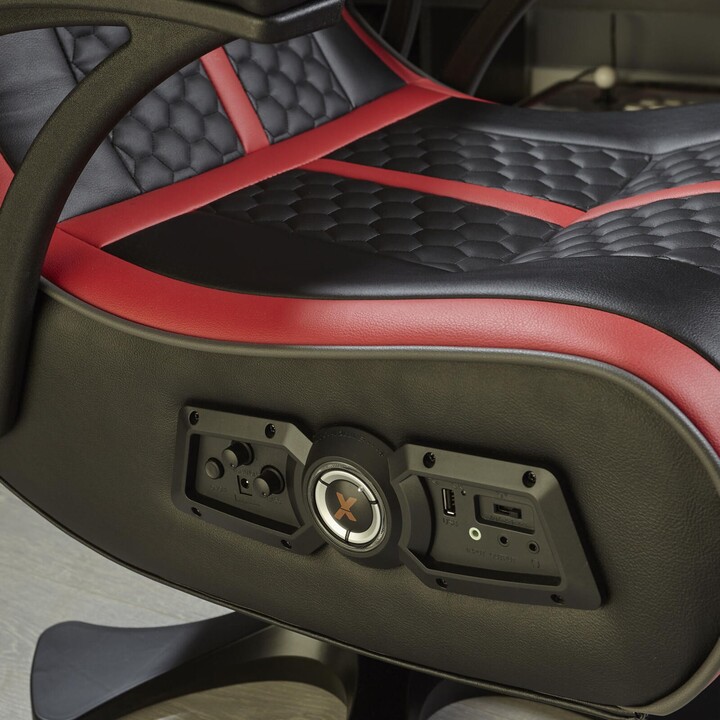 Silla gaming X Rocker Evora 2.1, sistema de audio inalámbrico y motor de vibración, negro/rojo