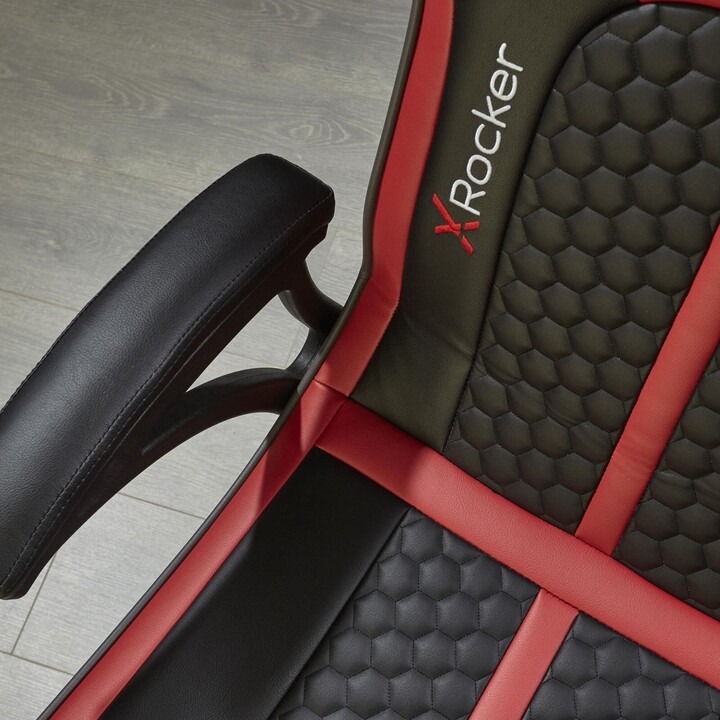 Silla gaming X Rocker Evora 2.1, sistema de audio inalámbrico y motor de vibración, negro/rojo