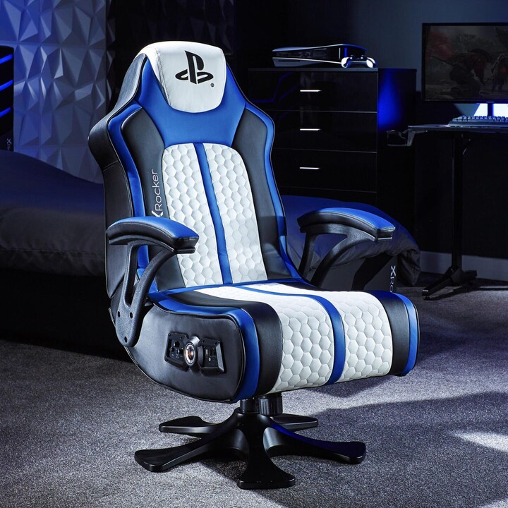 X Rocker Sony Playstation® Legend 2.1 Gaming Chair with Stereo Speaker System and Vibration Motor - Blue/Black/White