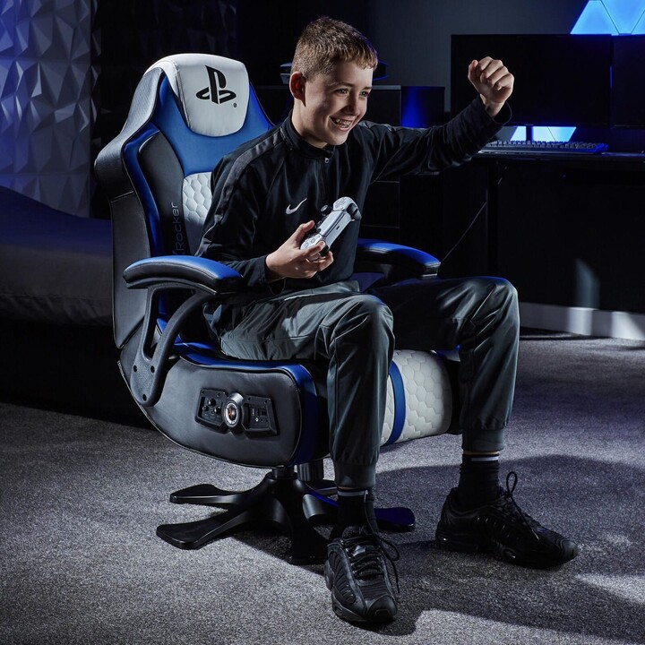 Sedia da gaming X Rocker Sony Playstation® Legend 2.1 con sistema di altoparlanti stereo e motore vibrante - Blu/Nero/Bianco