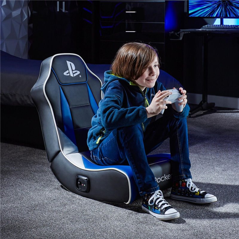 X Rocker Sony Playstation® Geist 2.0 Floor Rocker Gaming-Bodensessel mit 2.0 Audiosystem für Kinder & Jugendliche - schwarz/blau