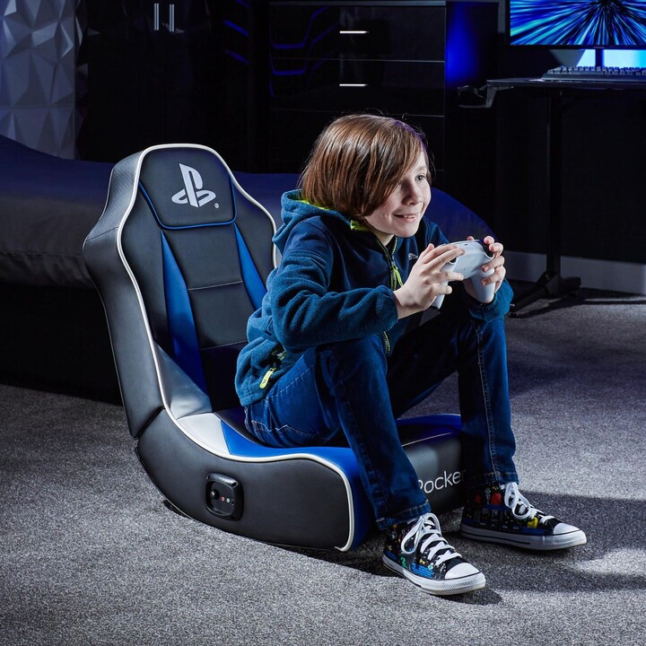 X Rocker Sony Playstation® Geist 2.0 Floor Rocker Gaming Floor Chair con sistema audio 2.0 per bambini e adolescenti - Nero/Blu