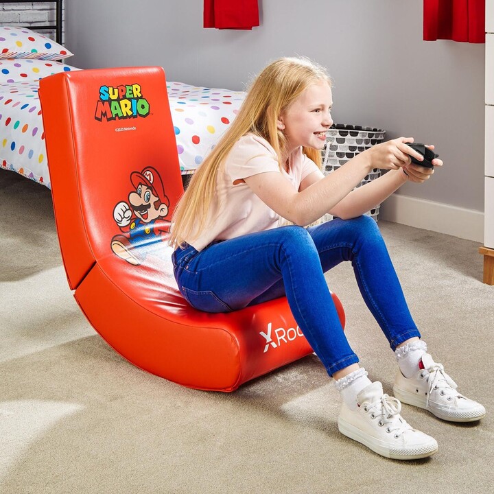 Silla de juego de suelo X Rocker Nintendo Super Mario con diseño de Super Mario para niños y adolescentes, Roja