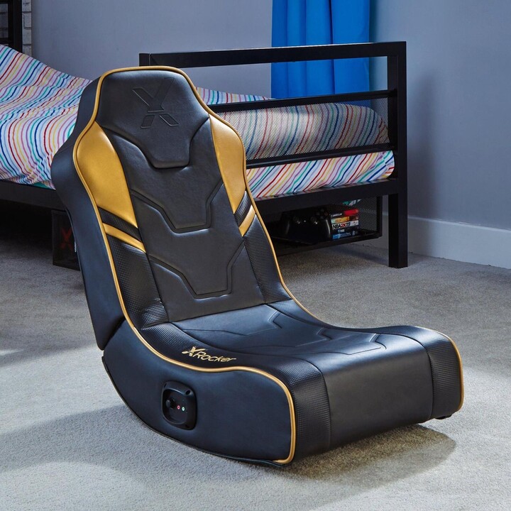 X Rocker Shadow 2.0 Floor Rocker Gaming Floor Chair for Children & Teenagers with Audio System - Black/Gold