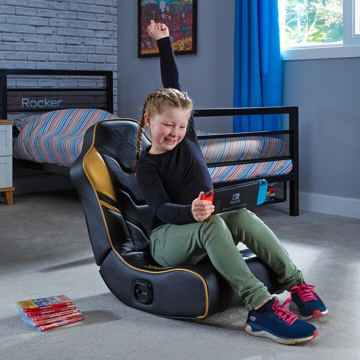 X Rocker Shadow 2.0 Floor Rocker Gaming Floor Chair for Children & Teenagers with Audio System - Black/Gold