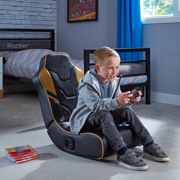 X Rocker Shadow 2.0 Floor Rocker Gaming Floor Chair for Children & Teenagers with Audio System - Black/Gold