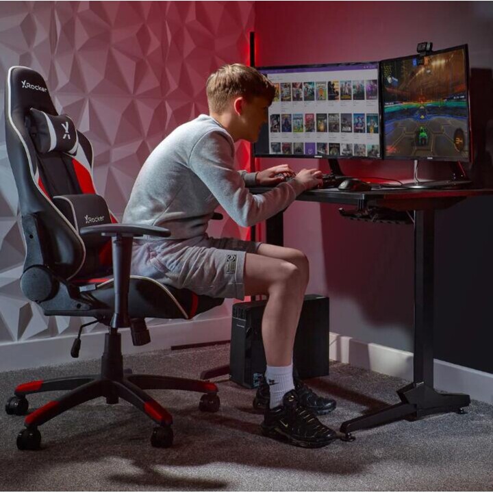 X Rocker Agility Compact eSports - Sedia girevole da ufficio per gaming per bambini e adolescenti - rosso/nero